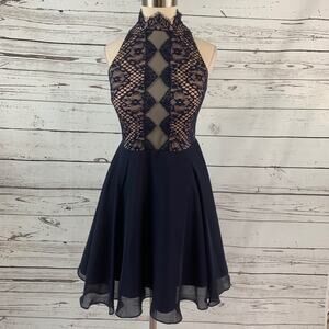 Dear Moon Sheer to waist navy lace dress stunning
